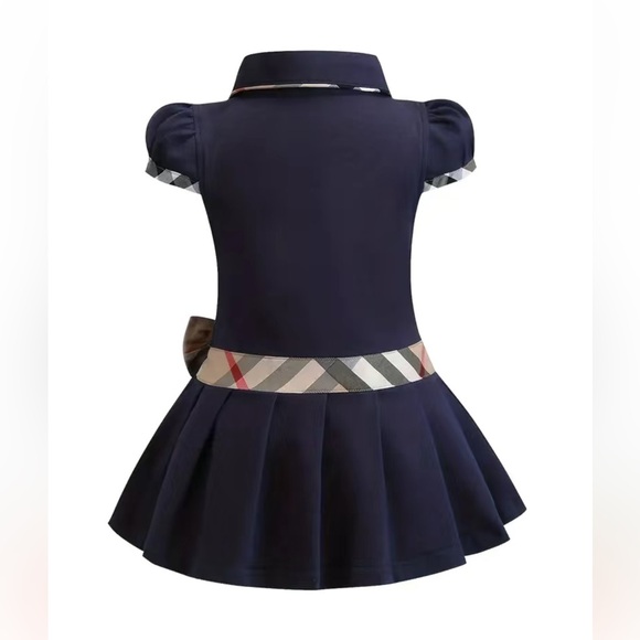 NWT Girl’s Preppy Peter Pan Collar Short Sleeve Designer Style Children’s Dress - Picture 2 of 9